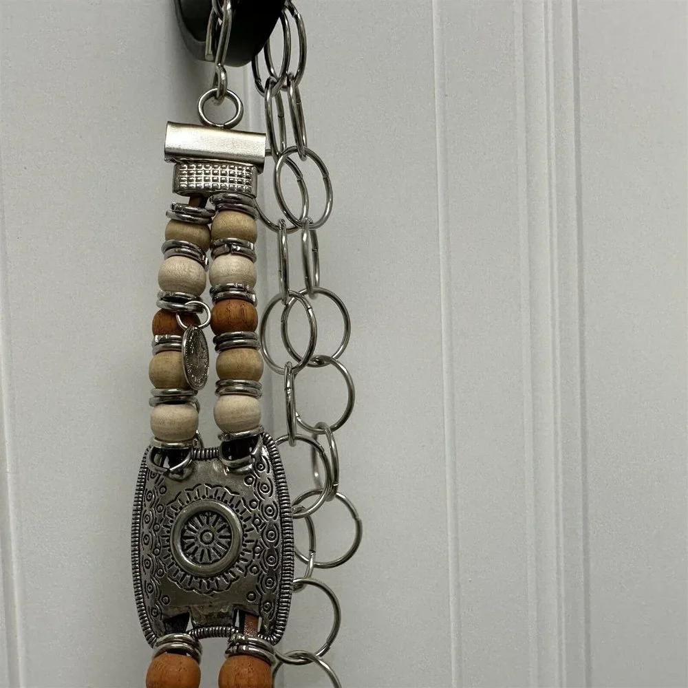 Chain Belt Western Style Beaded  Coins Silver Embossed Cowgirl